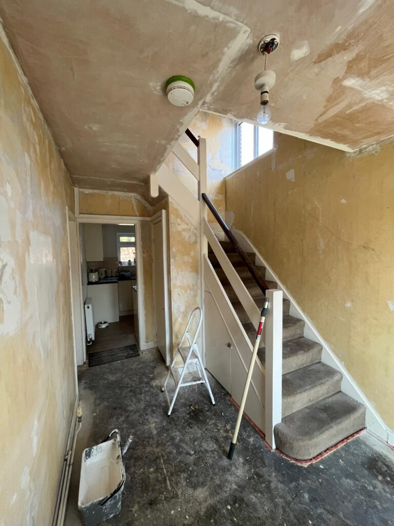 Stripping and redecorating entire hallway and landing in Bexley Village, London- before